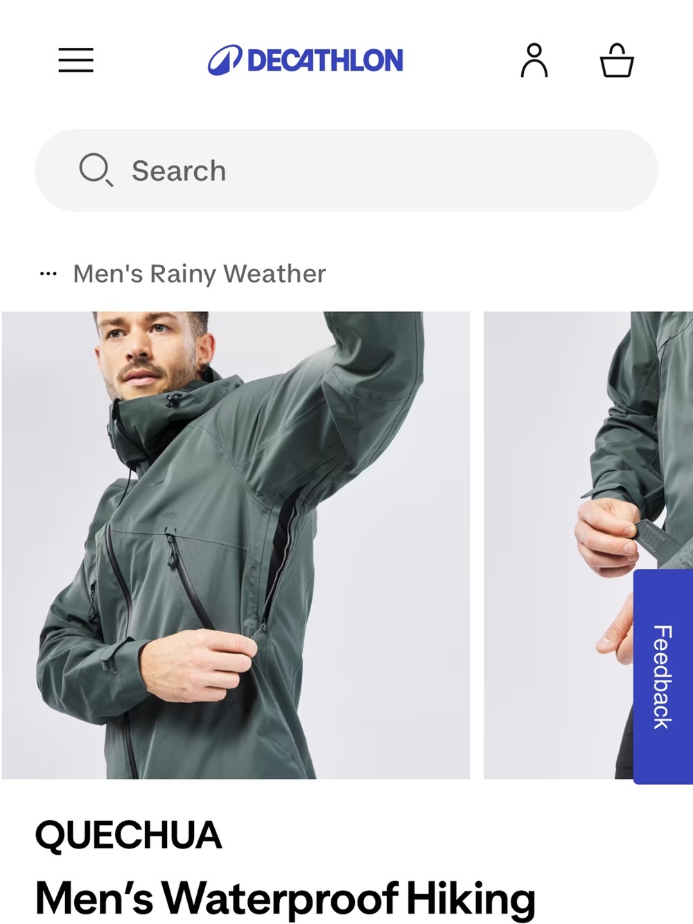Quechua | Mens MH500 Waterproof Hiking Jacket Dark Grey Green Size L